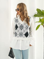 V-Neck Plaid Sweater Vest - Trendsi