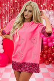 Candy Cane Sequin Half Sleeve T-Shirt - Trendsi