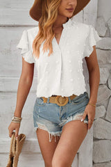 Swiss Dot Notched Cap Sleeve T-Shirt - Trendsi - Flyclothing LLC