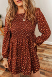 Ditsy Floral Smocked Balloon Sleeve Mini Dress - Trendsi