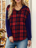 Contrast Button Up Drawstring Hooded Shirt - Trendsi
