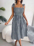 Frill Plaid Square Neck Midi Dress - Trendsi - Flyclothing LLC
