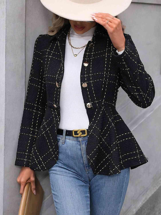 Ruffle Hem Collared Blazer - Trendsi