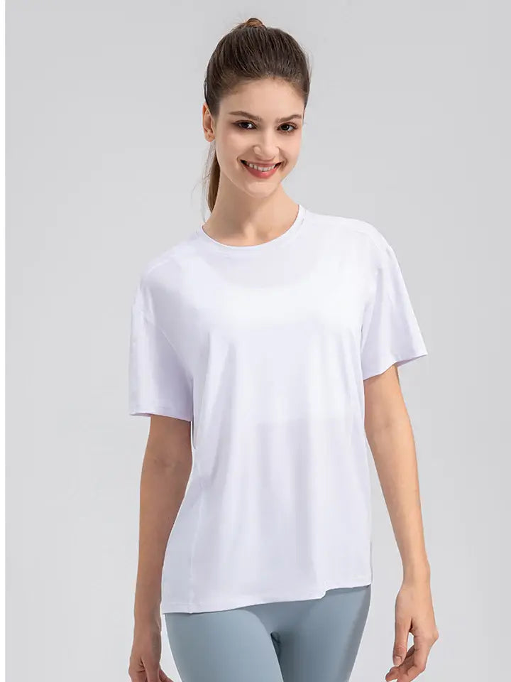Round Neck Short Sleeve Active Top - Trendsi - Flyclothing LLC