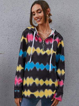 Contrast Quarter Zip Dropped Shoulder Hoodie - Trendsi - Flyclothing LLC