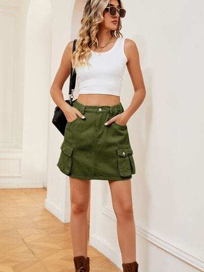 High Waist Denim Skirt - Trendsi - Flyclothing LLC