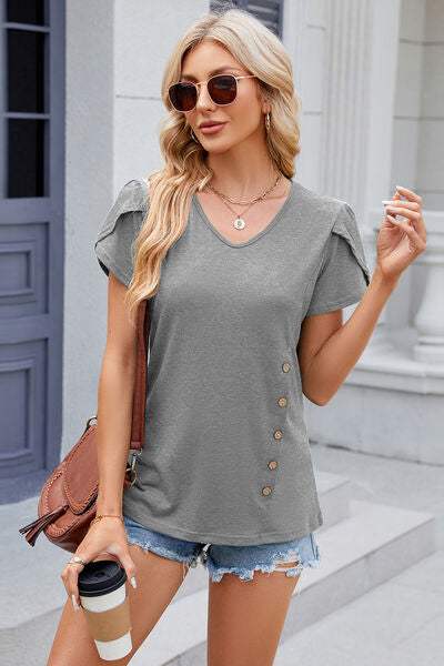 V-Neck Short Sleeve T-Shirt - Trendsi - Flyclothing LLC
