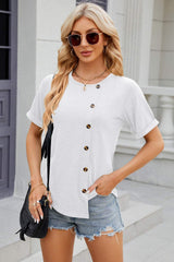 Round Neck Short Sleeve T-Shirt - Trendsi - Flyclothing LLC