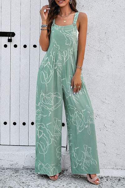 Printed Wide Strap Jumpsuit with Pockets - Trendsi - Flyclothing LLC