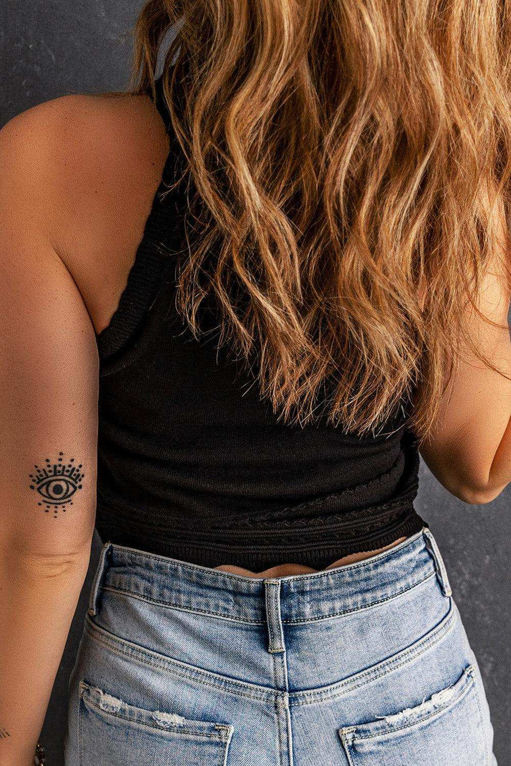 Scalloped Openwork Grecian Neck Tank - Trendsi - Flyclothing LLC