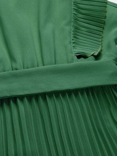 Tied Surplice Cap Sleeve Pleated Dress - Trendsi