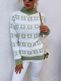 Snowflake Pattern Mock Neck Sweater - Trendsi