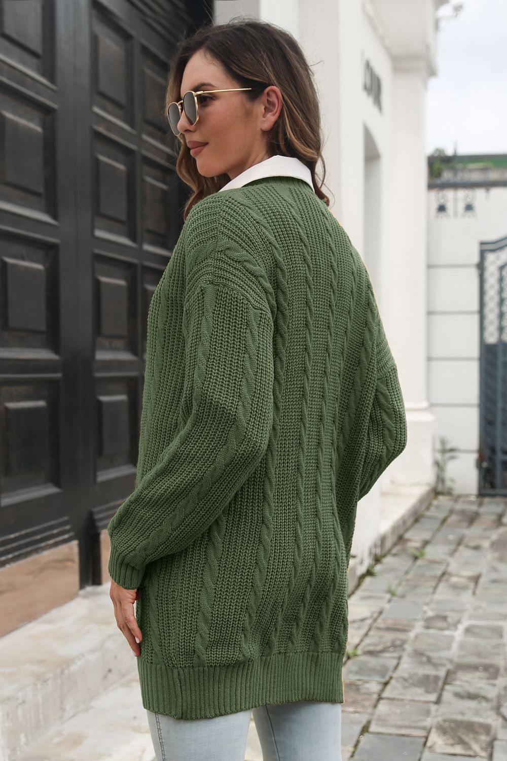 Open Front Longline Cardigan with Pockets - Trendsi