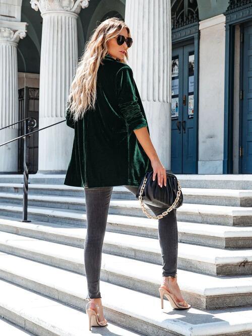 Button Up Long Sleeve Blazer with Pocket - Trendsi