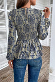 Smocked Printed Balloon Sleeve Blouse - Trendsi