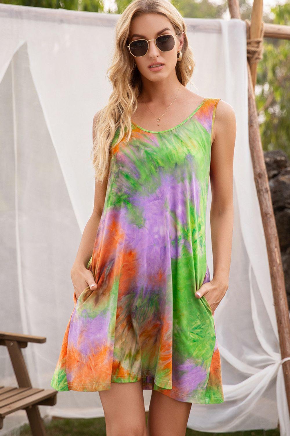 Tie-Dye Sleeveless Dress with Pockets - Flyclothing LLC