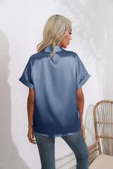 Collared Neck Short Sleeve Shirt - Trendsi