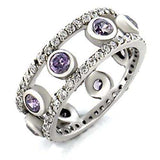 Alamode Rhodium Brass Ring with AAA Grade CZ in Amethyst - Alamode - Flyclothing LLC