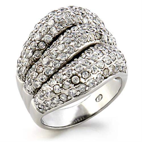 Alamode Rhodium Brass Ring with AAA Grade CZ in Clear - Alamode - Flyclothing LLC