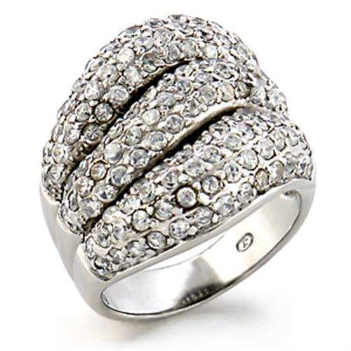Alamode Rhodium Brass Ring with AAA Grade CZ in Clear - Alamode - Flyclothing LLC