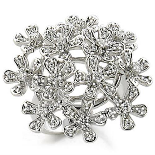 Alamode Rhodium Brass Ring with AAA Grade CZ in Clear - Alamode