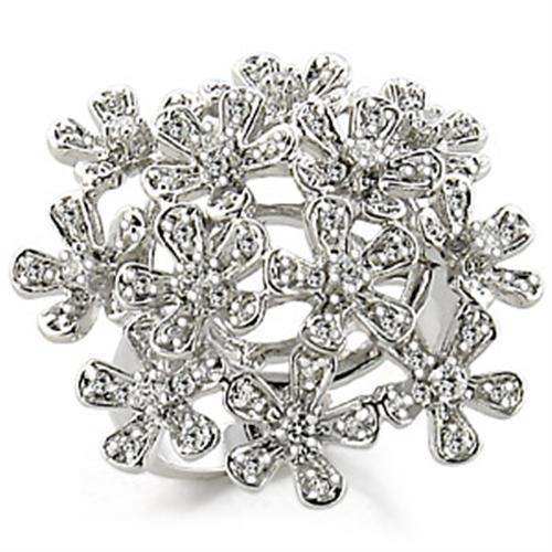 Alamode Rhodium Brass Ring with AAA Grade CZ in Clear - Alamode - Flyclothing LLC