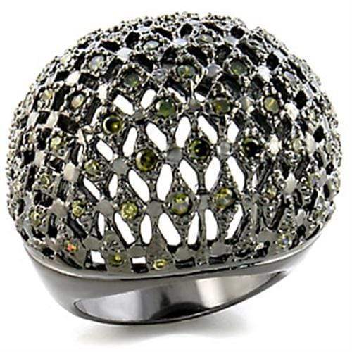 Alamode Ruthenium Brass Ring with AAA Grade CZ in Olivine color - Alamode - Flyclothing LLC