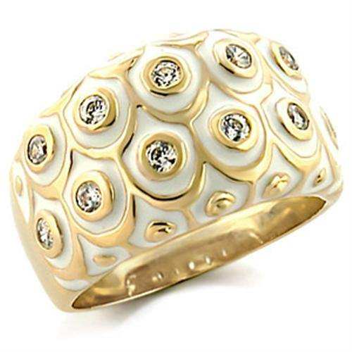 Alamode Gold Brass Ring with AAA Grade CZ in Clear - Alamode - Flyclothing LLC