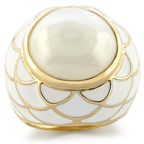 Alamode Gold Brass Ring with Milky CZ in White - Alamode