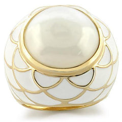 Alamode Gold Brass Ring with Milky CZ in White - Alamode