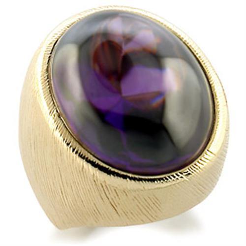 Alamode Gold Brass Ring with AAA Grade CZ in Amethyst - Alamode