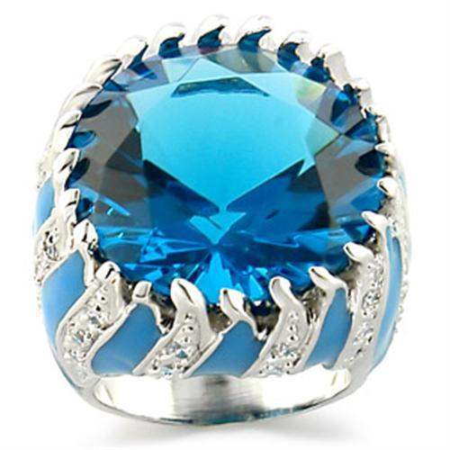 Alamode Rhodium Brass Ring with Synthetic Synthetic Glass in Sea Blue - Alamode - Flyclothing LLC