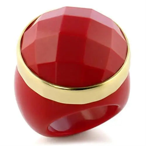 Alamode Gold Brass Ring with Synthetic Synthetic Stone in Ruby - Alamode - Flyclothing LLC