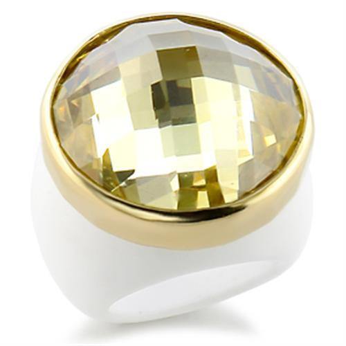 Alamode Gold Brass Ring with AAA Grade CZ in Citrine Yellow - Alamode