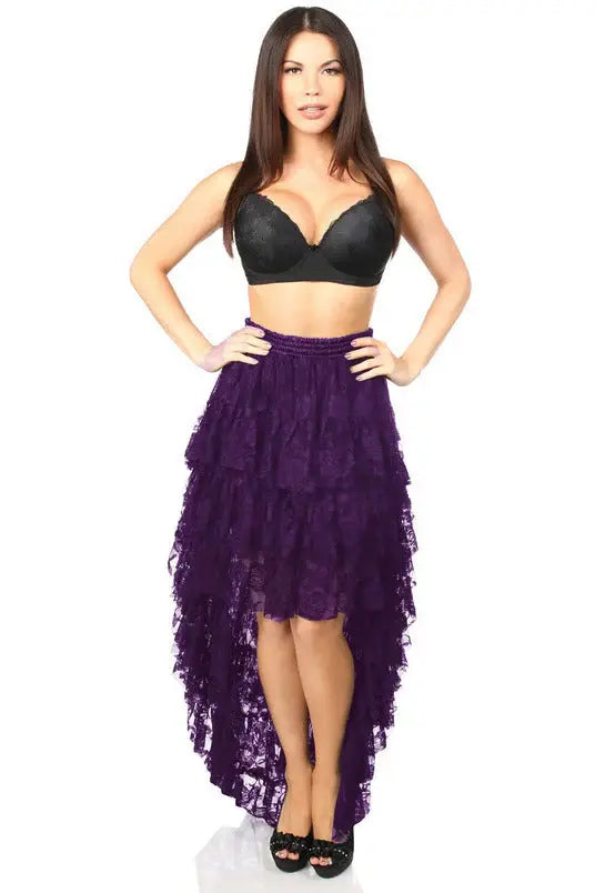 Daisy Corsets Plum High Low Lace Skirt - Daisy Corsets - Flyclothing LLC
