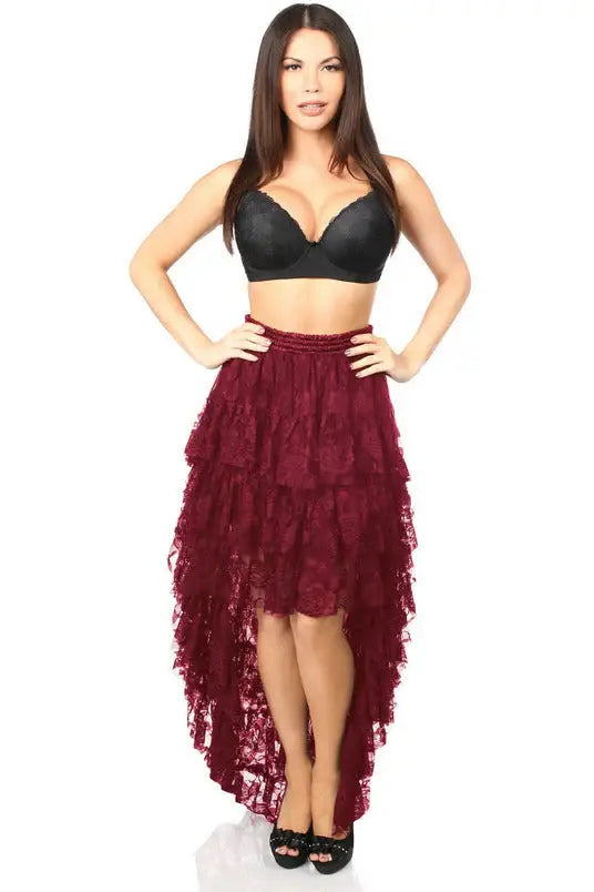 Daisy Corsets Wine High Low Lace Skirt - Daisy Corsets - Flyclothing LLC