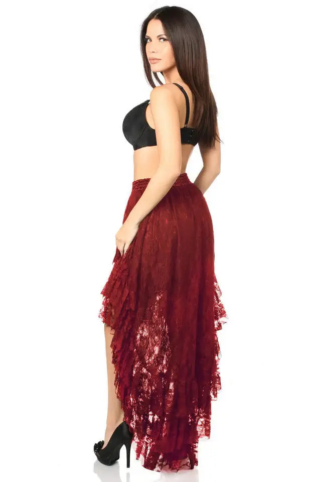 Daisy Corsets Wine High Low Lace Skirt - Daisy Corsets - Flyclothing LLC