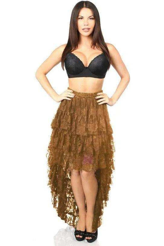 Daisy Corsets Brown High Low Lace Skirt - Daisy Corsets - Flyclothing LLC