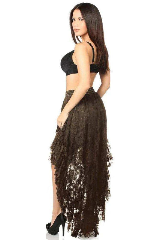Daisy Corsets Dark Brown High Low Lace Skirt - Daisy Corsets - Flyclothing LLC