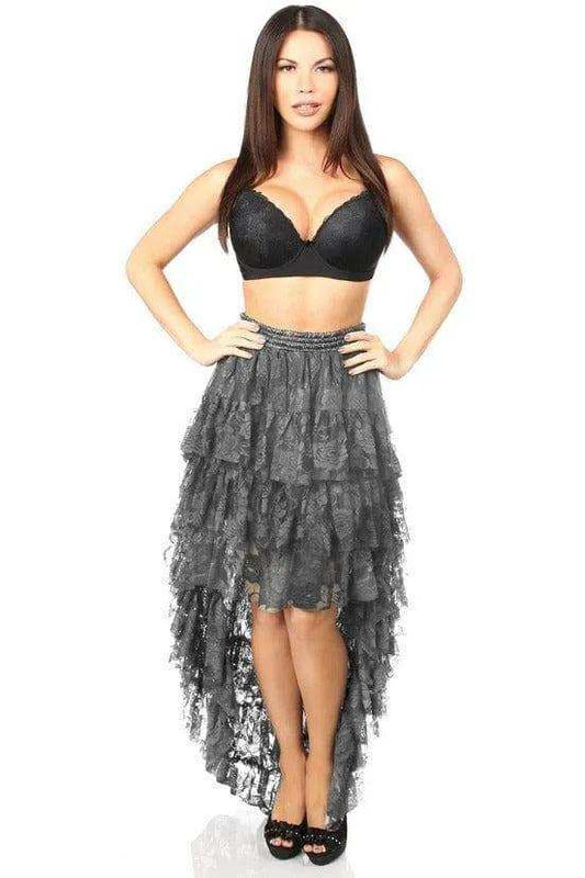 Daisy Corsets Dark Grey High Low Lace Skirt - Daisy Corsets - Flyclothing LLC
