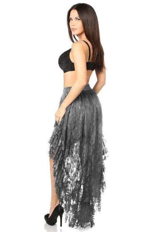 Daisy Corsets Dark Grey High Low Lace Skirt - Daisy Corsets - Flyclothing LLC