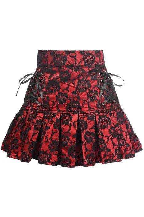 Daisy Corsets Red Satin w/Black Lace Overlay Lace-Up Skirt - Daisy Corsets - Flyclothing LLC