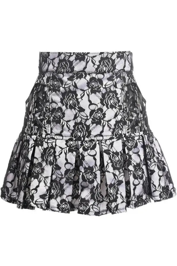 Daisy Corsets White Satin w/Black Lace Overlay Lace-Up Skirt - Daisy Corsets - Flyclothing LLC