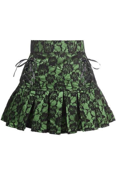 Daisy Corsets Green Satin w/Black Lace Overlay Lace-Up Skirt - Daisy Corsets - Flyclothing LLC
