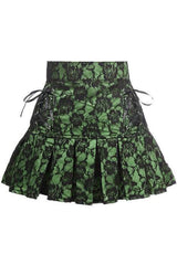 Daisy Corsets Green Satin w/Black Lace Overlay Lace-Up Skirt - Daisy Corsets - Flyclothing LLC