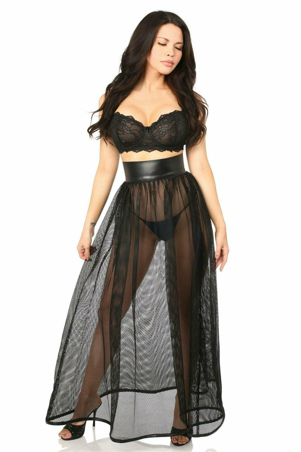 Daisy Corsets Fishnet & Faux Leather Long Skirt - Daisy Corsets