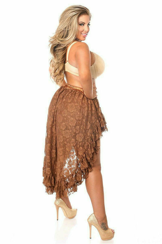 Daisy Corsets Brown Lace High Low Skirt