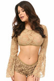 Daisy Corsets Beige Sheer Lace Bell Sleeve Peasant Top - Daisy Corsets