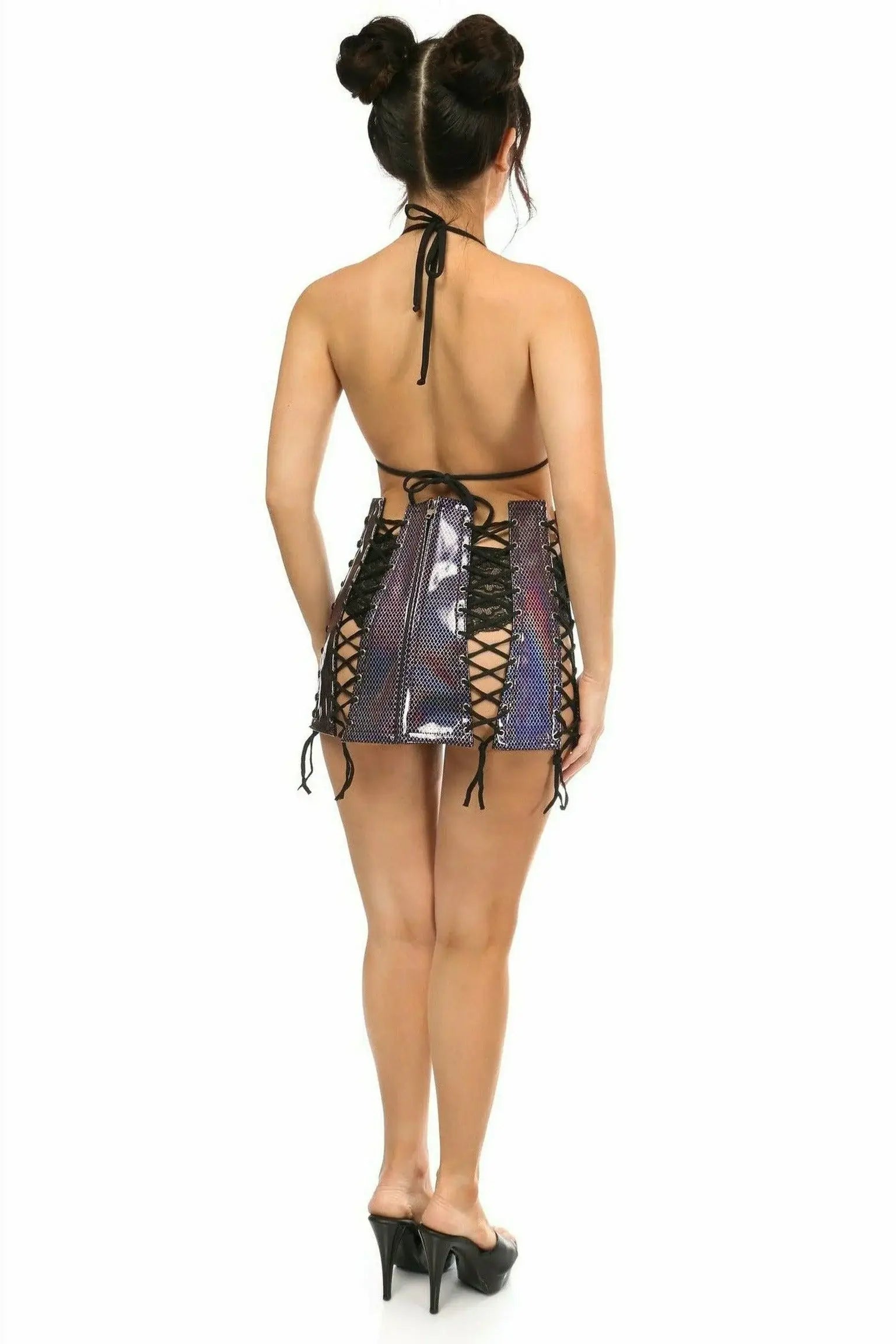 Daisy Corsets Rainbow Fishnet Pattern PVC Lace-Up Skirt - Daisy Corsets - Flyclothing LLC