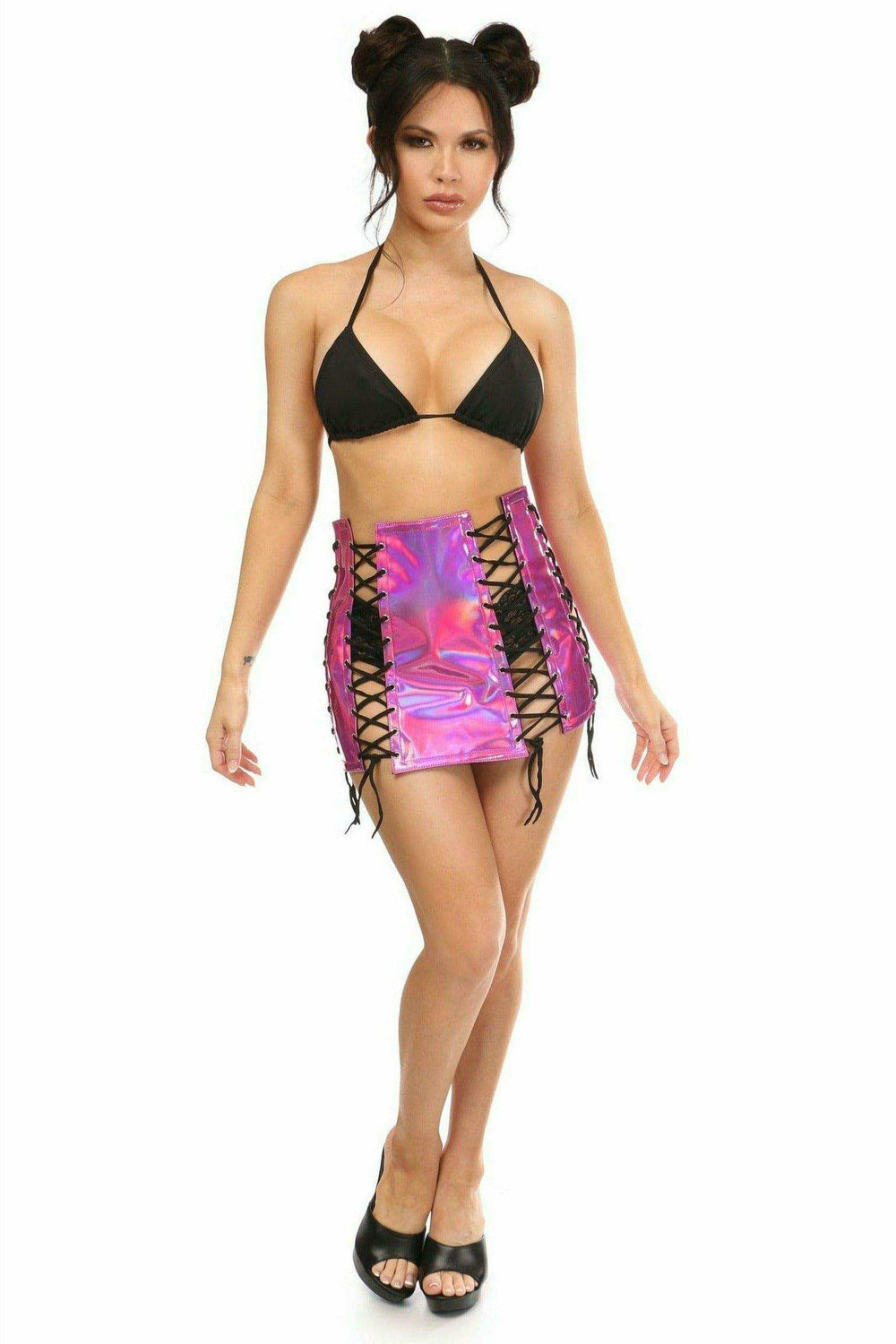 Daisy Corsets Fuchsia Holo Lace-Up Skirt - Daisy Corsets - Flyclothing LLC